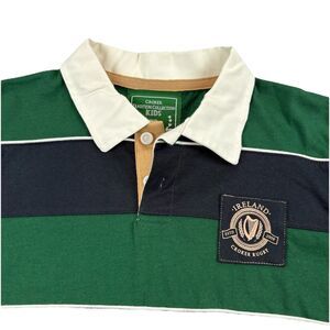 Croker Ireland Rugby Shirt Kids 12yr Blue Green Stripe Long Sleeve Polo